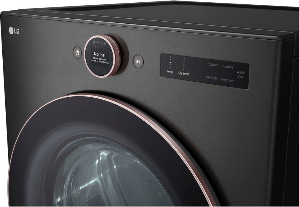 LG 7.4 cu. ft. Vented Stackable SMART Electric Dryer with TurboSteam and AI Sensor Dry Technology in Black Steel