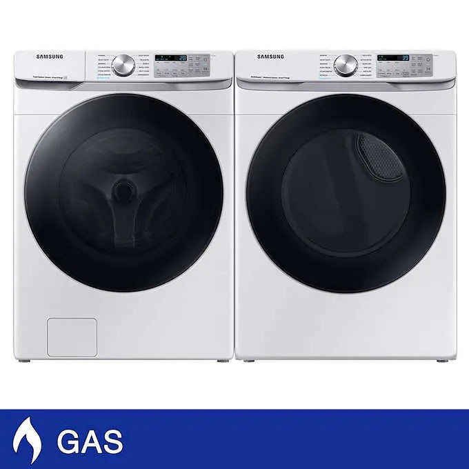 Samsung Large Capacity Smart Front Load Washer with Super Speed Wash & Smart Gas Dryer with Steam Sanitize+