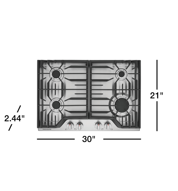Frigidaire 30" Gas Cooktop – 4-Burner Sealed with SpillSafe & Continuous Grates