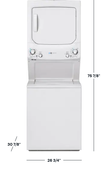 $849 PICKUP! GE – 27" Unitized Spacemaker® Laundry Center | 3.9 cu. ft. Washer & 5.9 cu. ft. Dryer