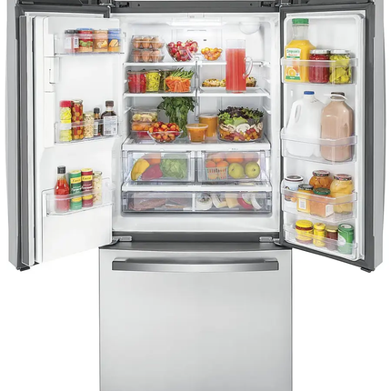 GE 17.5 Cu Ft Counter-Depth French-Door Refrigerator — Space-Saving Icemaker & Water Dispenser