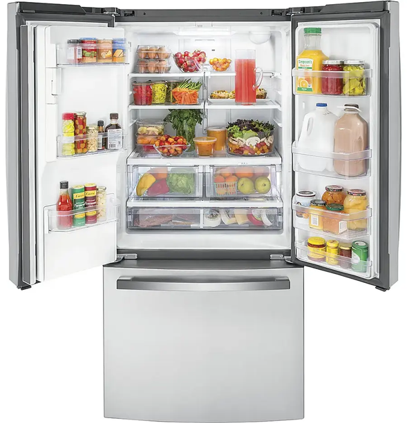 GE 17.5 Cu Ft Counter-Depth French-Door Refrigerator — Space-Saving Icemaker & Water Dispenser