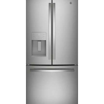 GE 17.5 Cu Ft Counter-Depth French-Door Refrigerator — Space-Saving Icemaker & Water Dispenser