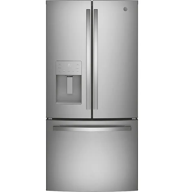 GE 17.5 Cu Ft Counter-Depth French-Door Refrigerator — Space-Saving Icemaker & Water Dispenser