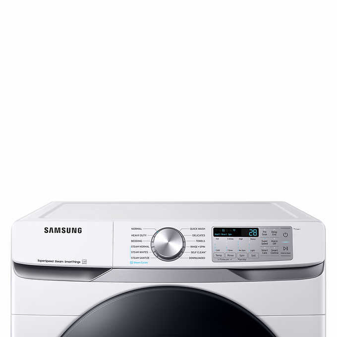 Samsung 4.5 cu. ft. Large Capacity Smart Front Load Washer with Super Speed Wash and 7.5 cu. ft. Smart ELECTRIC Dryer with Steam Sanitize+