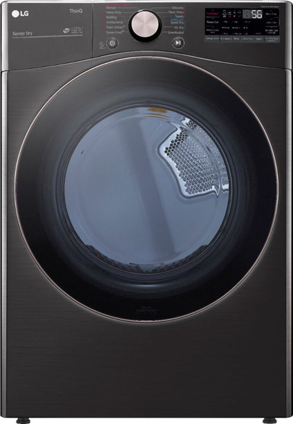 LG - 4.5 Cu. Ft. High-Efficiency Stackable Smart Front Load Washer with Steam and Built-In Intelligence and 7.4 Cu. Ft. Stackable Smart ELECTRIC Dryer with Steam and Built-In Intelligence - Black Steel