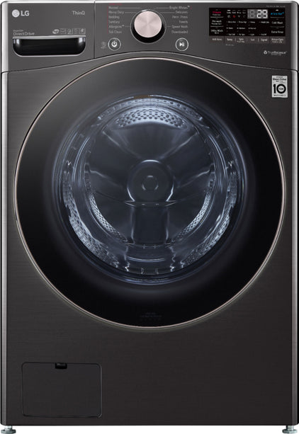 LG - 4.5 Cu. Ft. High-Efficiency Stackable Smart Front Load Washer with Steam and Built-In Intelligence and 7.4 Cu. Ft. Stackable Smart Gas Dryer with Steam and Built-In Intelligence - Black Steel