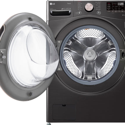 LG - 4.5 Cu. Ft. High-Efficiency Stackable Smart Front Load Washer with Steam and Built-In Intelligence and 7.4 Cu. Ft. Stackable Smart ELECTRIC Dryer with Steam and Built-In Intelligence - Black Steel