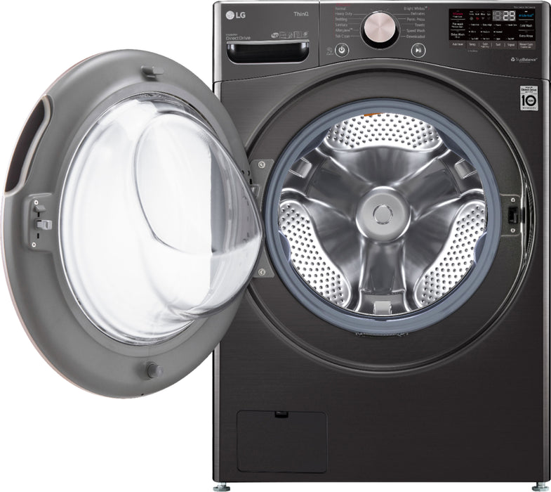 LG - 4.5 Cu. Ft. High-Efficiency Stackable Smart Front Load Washer with Steam and Built-In Intelligence and 7.4 Cu. Ft. Stackable Smart ELECTRIC Dryer with Steam and Built-In Intelligence - Black Steel