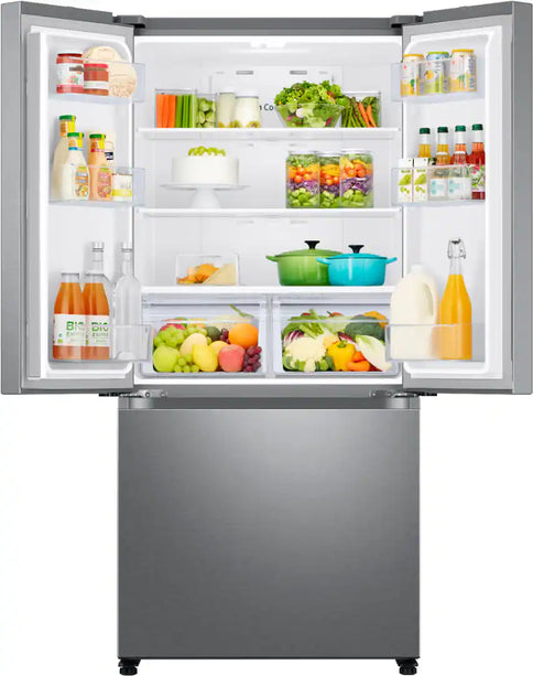 Samsung - 32 in. Wide 17.5 cu. ft. 3-Door French Door Counter Depth Smart Refrigerator with Twin Cooling Plus - Stainless Steel