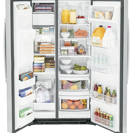 GE - 25.3 Cu. Ft. Side-by-Side Refrigerator with External Ice & Water Dispenser