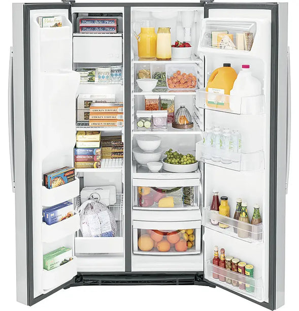 GE - 25.3 Cu. Ft. Side-by-Side Refrigerator with External Ice & Water Dispenser