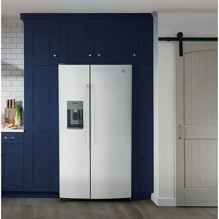 GE - 25.3 Cu. Ft. Side-by-Side Refrigerator with External Ice & Water Dispenser