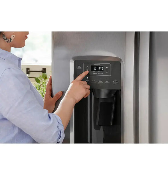 GE - 25.3 Cu. Ft. Side-by-Side Refrigerator with External Ice & Water Dispenser
