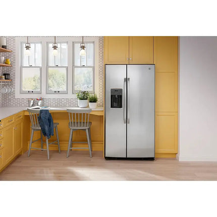 GE - 25.3 Cu. Ft. Side-by-Side Refrigerator with External Ice & Water Dispenser