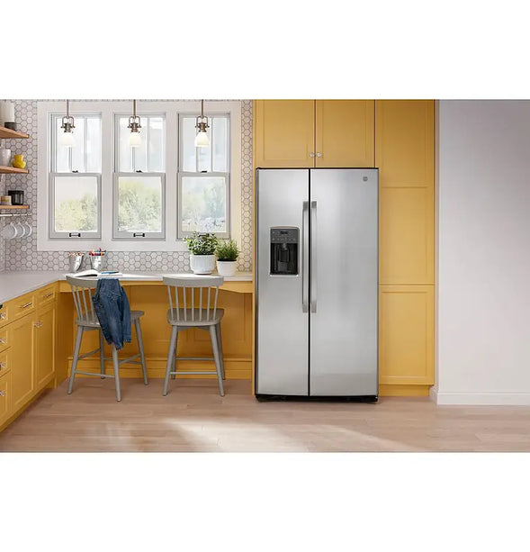 GE - 25.3 Cu. Ft. Side-by-Side Refrigerator with External Ice & Water Dispenser
