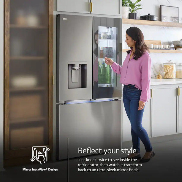 LG - Counter-Depth MAX 25.5 Cu. Ft. French Door Smart Refrigerator with Mirror InstaView - Stainless Steel
