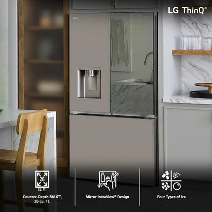 LG - Counter-Depth MAX 25.5 Cu. Ft. French Door Smart Refrigerator with Mirror InstaView - Stainless Steel