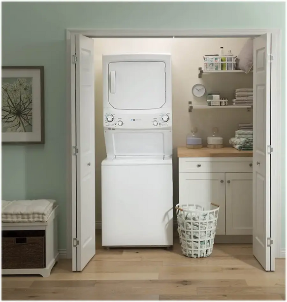 $849 PICKUP! GE – 27" Unitized Spacemaker® Laundry Center | 3.9 cu. ft. Washer & 5.9 cu. ft. Dryer