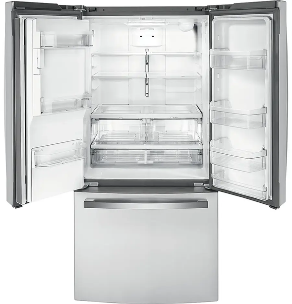 GE 17.5 Cu Ft Counter-Depth French-Door Refrigerator — Space-Saving Icemaker & Water Dispenser