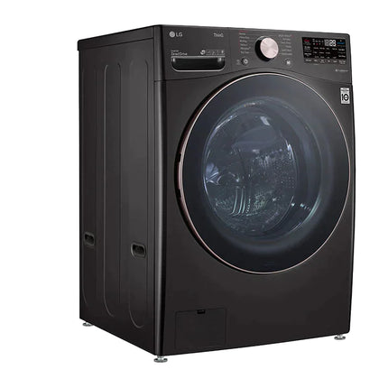 LG - 4.5 Cu. Ft. High-Efficiency Stackable Smart Front Load Washer with Steam and Built-In Intelligence and 7.4 Cu. Ft. Stackable Smart Gas Dryer with Steam and Built-In Intelligence - Black Steel
