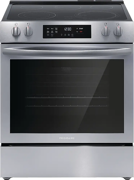 Frigidaire 30-inch Front Control Electric Range with Convection Bake, featuring a sleek design and advanced cooking technology.