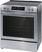 Frigidaire 30-inch Front Control Electric Range with Convection Bake, angled view displaying the front panel and right side, emphasizing the modern design and functionality.