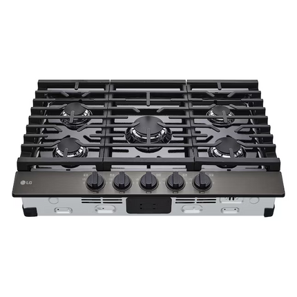 LG 30" Gas Cooktop — 5‑Burner, 20 K BTU UltraHeat™, Black Stainless