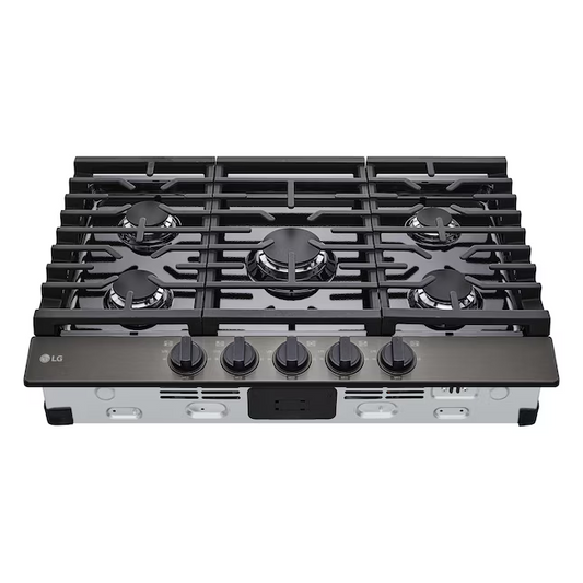 LG 30" Gas Cooktop — 5‑Burner, 20 K BTU UltraHeat™, Black Stainless
