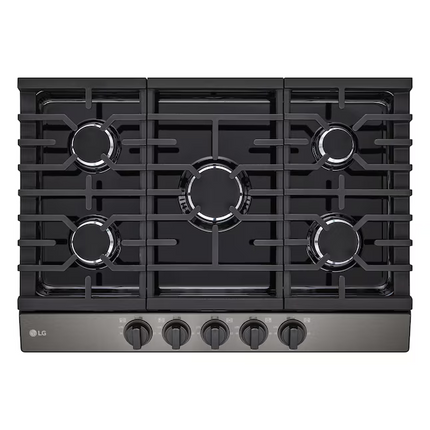 LG 30" Gas Cooktop — 5‑Burner, 20 K BTU UltraHeat™, Black Stainless