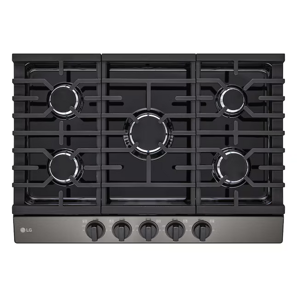 LG 30" Gas Cooktop — 5‑Burner, 20 K BTU UltraHeat™, Black Stainless