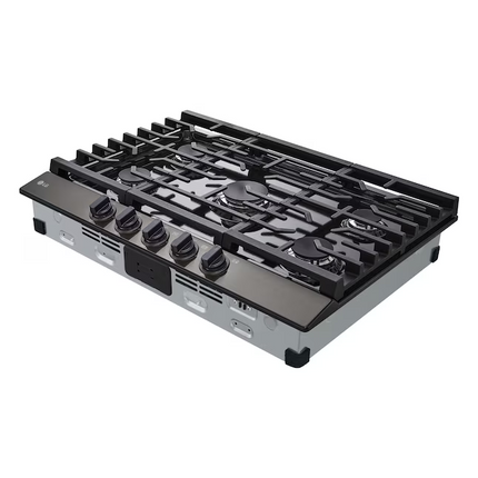 LG 30" Gas Cooktop — 5‑Burner, 20 K BTU UltraHeat™, Black Stainless