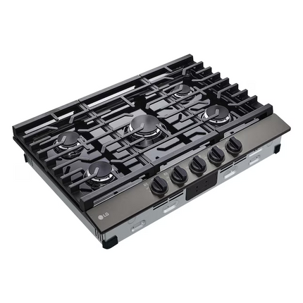 LG 30" Gas Cooktop — 5‑Burner, 20 K BTU UltraHeat™, Black Stainless