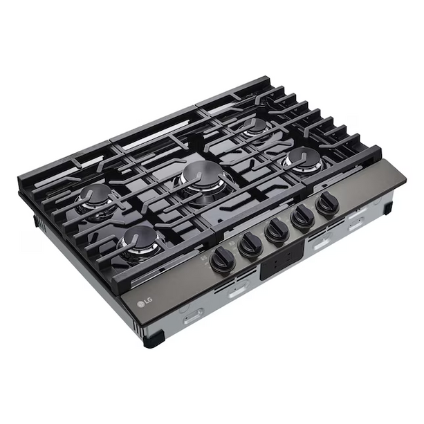LG 30" Gas Cooktop — 5‑Burner, 20 K BTU UltraHeat™, Black Stainless