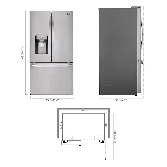 LG 28 cu. ft. 3‑Door French‑Door Refrigerator — Ice & Water Dispenser, Smart Cooling, Standard Depth Stainless Steel