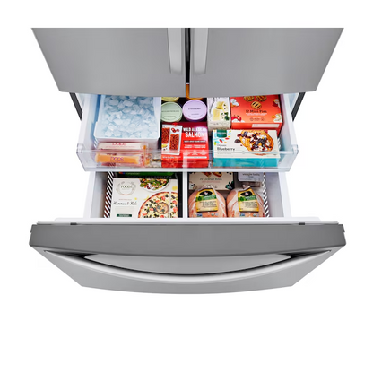 LG 28 cu. ft. 3‑Door French‑Door Refrigerator — Ice & Water Dispenser, Smart Cooling, Standard Depth Stainless Steel