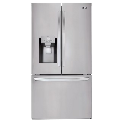LG 28 cu. ft. 3‑Door French‑Door Refrigerator — Ice & Water Dispenser, Smart Cooling, Standard Depth Stainless Steel