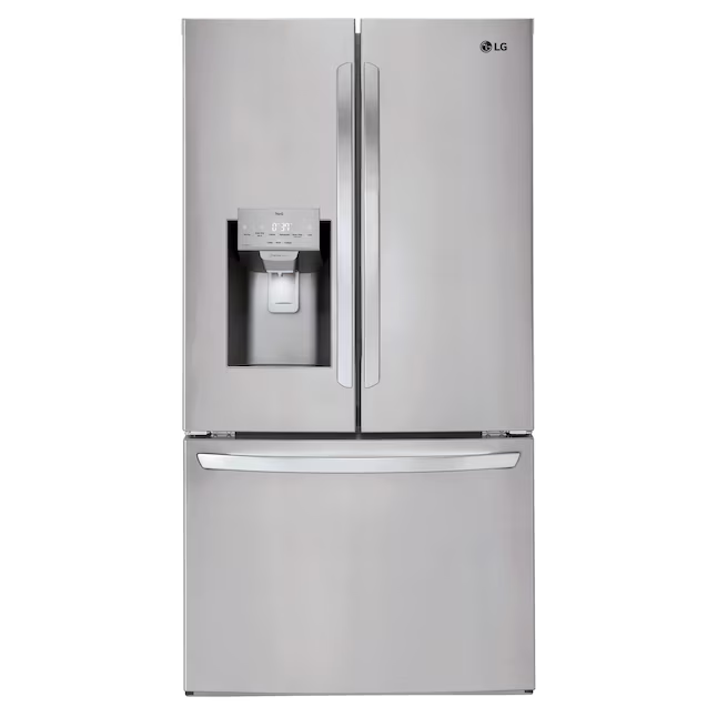 LG 28 cu. ft. 3‑Door French‑Door Refrigerator — Ice & Water Dispenser, Smart Cooling, Standard Depth Stainless Steel