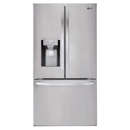 LG 28 cu. ft. 3‑Door French‑Door Refrigerator — Ice & Water Dispenser, Smart Cooling, Standard Depth Stainless Steel