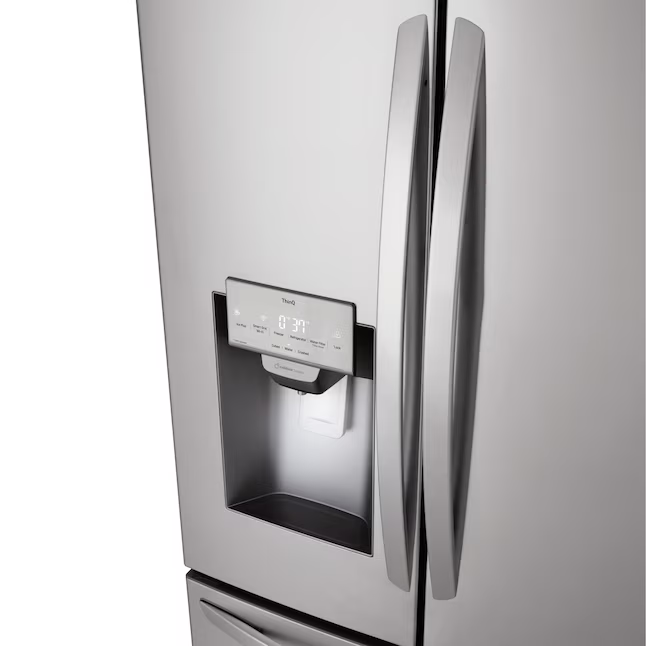 LG 28 cu. ft. 3‑Door French‑Door Refrigerator — Ice & Water Dispenser, Smart Cooling, Standard Depth Stainless Steel
