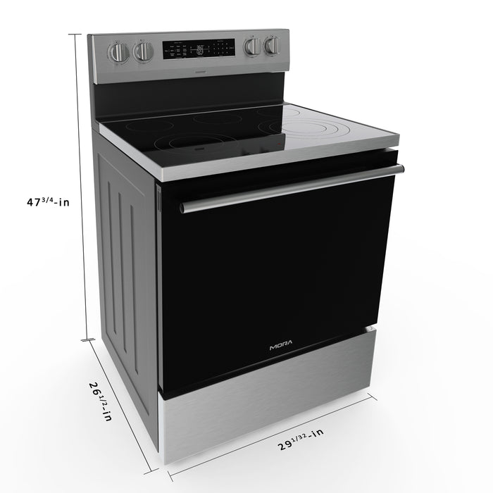 MORA 30" 5.8 Cu. Ft. 5 Element Electric Range with Steam Clean, Air Fry, and Convection