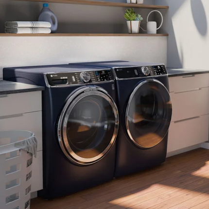 GE Profile 5.3 cu. ft. Front Load Washer with UltraFresh Vent System+ and 7.8 cu. ft. Front Load ELECTRIC Dryer with Steam and Sanitize Cycle