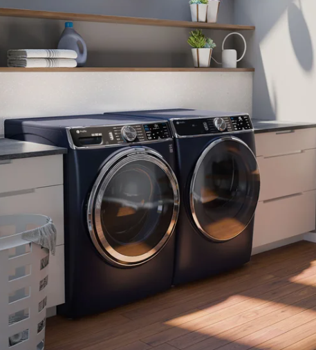 GE Profile 5.3 cu. ft. Front Load Washer with UltraFresh Vent System+ and 7.8 cu. ft. Front Load ELECTRIC Dryer with Steam and Sanitize Cycle