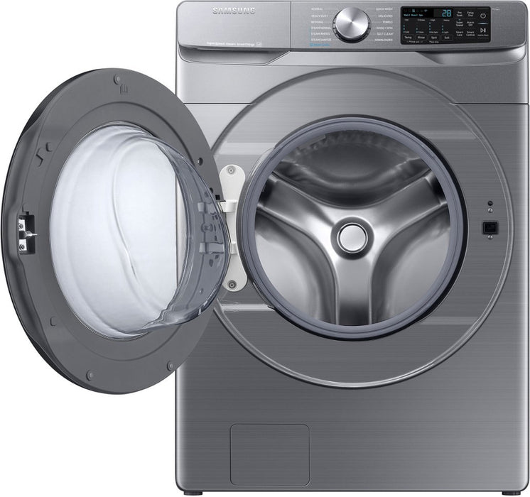 Samsung 4.5 cu. ft. Stackable Front Load Washer in Silver with Spin Speed Option, Water Heater, and Wi-Fi Connectivity