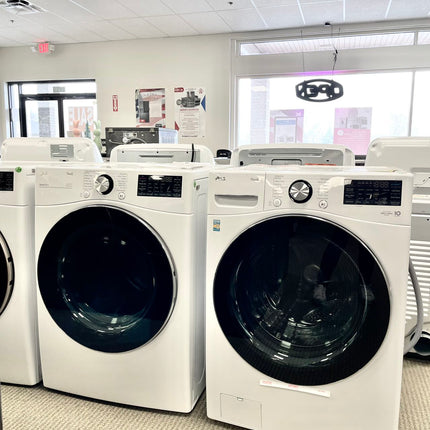 Clearance LG 5.0 cu. ft. Mega Capacity Front Load Washer and 7.4 cu. ft. Electric Steam Dryer
