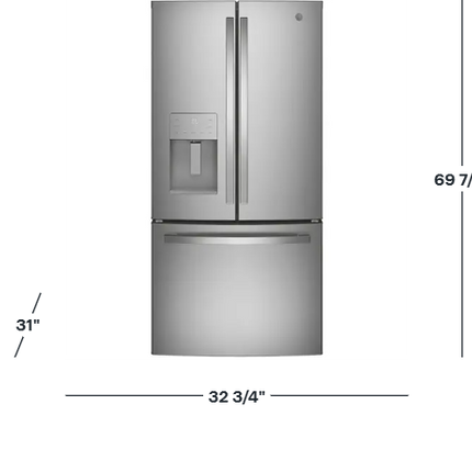 GE 17.5 Cu Ft Counter-Depth French-Door Refrigerator — Space-Saving Icemaker & Water Dispenser
