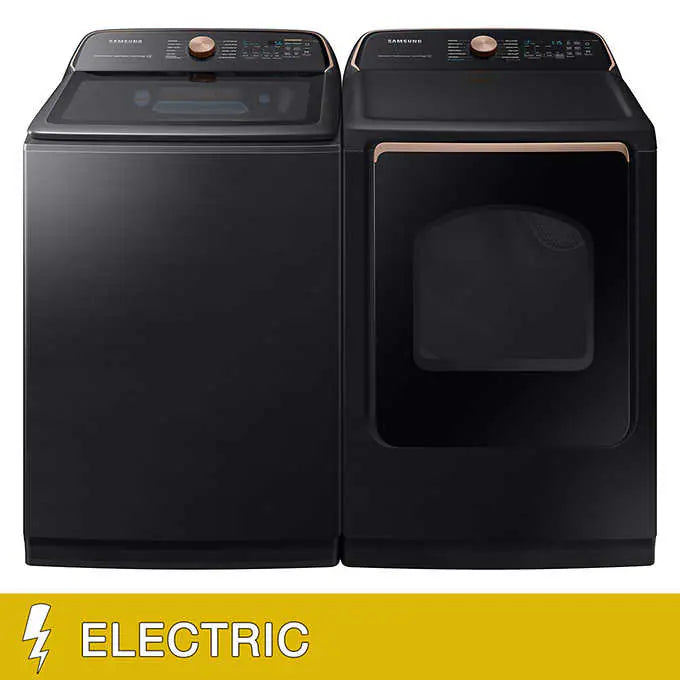 Samsung 5.5 cu. ft. Extra-Large Capacity Top Load Washer 7.4 cu. ft. ELECTRIC Dryer with Steam Sanitize+ Laundry Package