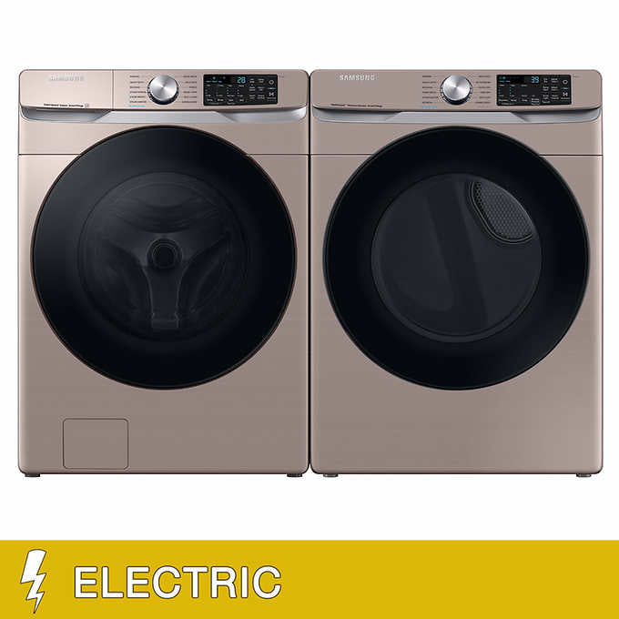 Samsung 4.5 cu. ft. Large Capacity Smart Front Load Washer with Super Speed Wash and 7.5 cu. ft. Smart ELECTRIC Dryer with Steam Sanitize+