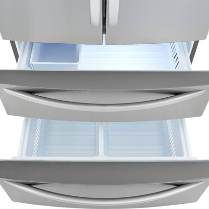 27 Cu. Ft. 4-Door French Door Refrigerator with Internal Water Dispenser and Icemaker - Stainless steel