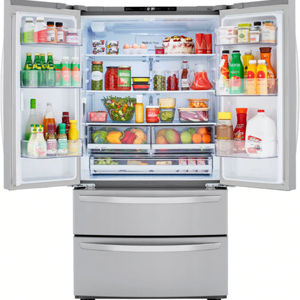 23 Cu. Ft. 4-Door French Door Counter-Depth Refrigerator with Double Freezer and Internal Water Dispenser - Stainless steel